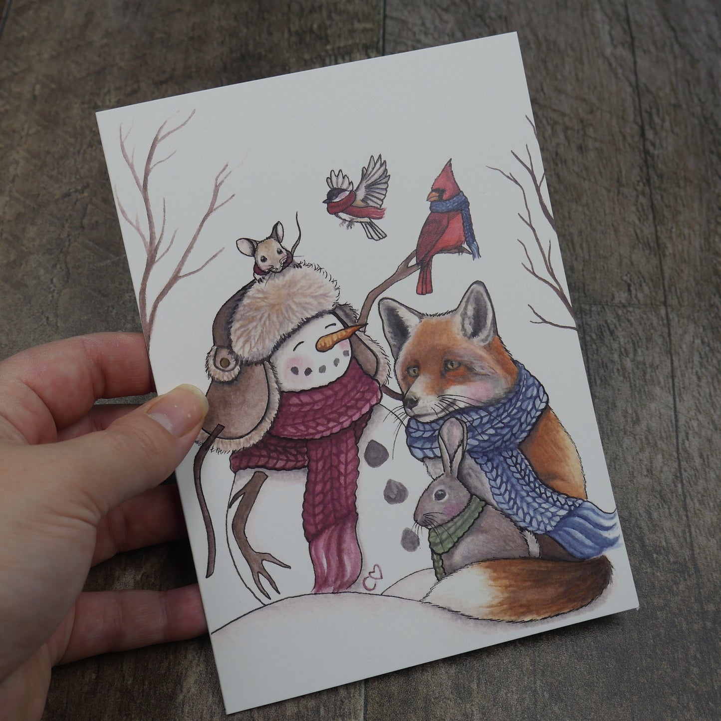 carte de souhaits bonhomme de neige et ses amis(es)