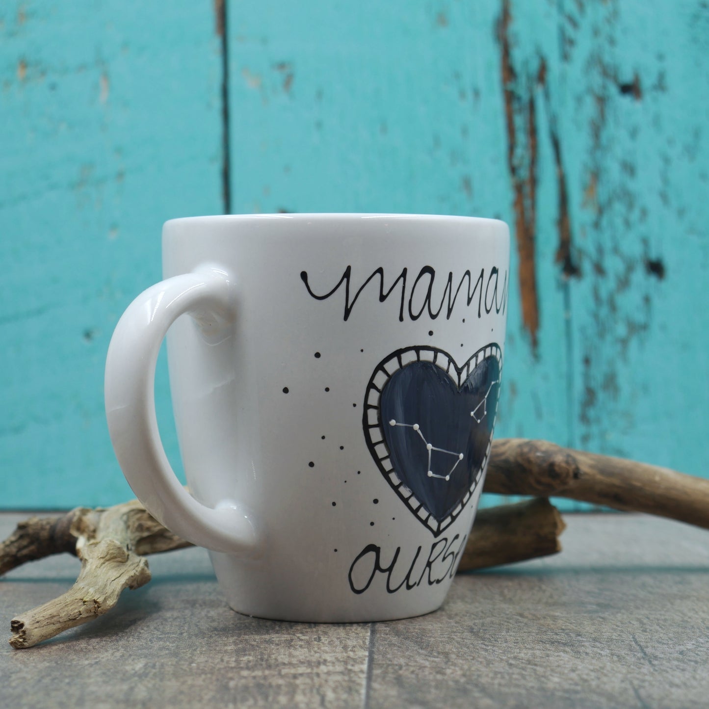 Tasse maman ourse, coeur avec constellation de la petite et la grande ourse