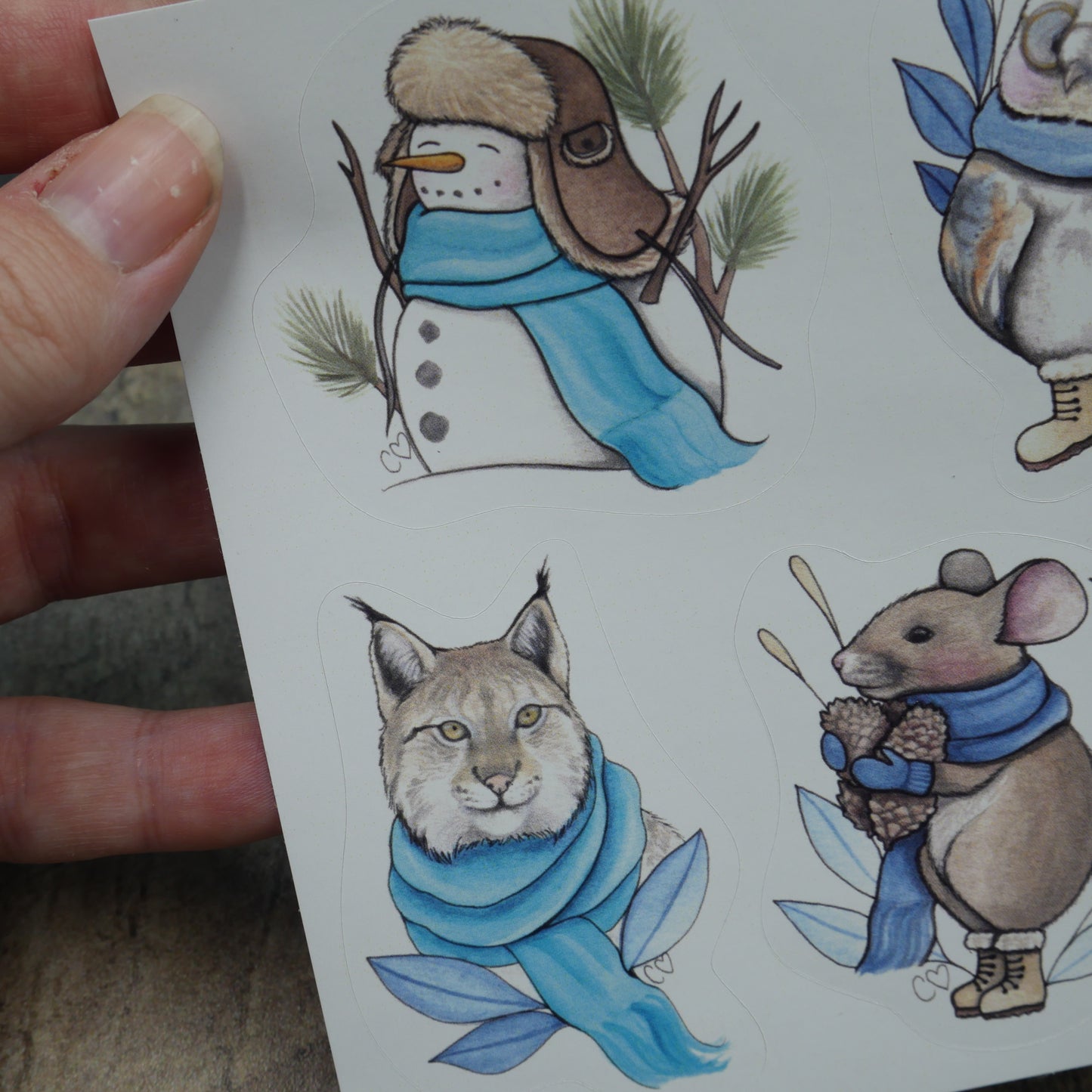 feuille d'autocollants avec animaux d'hiver