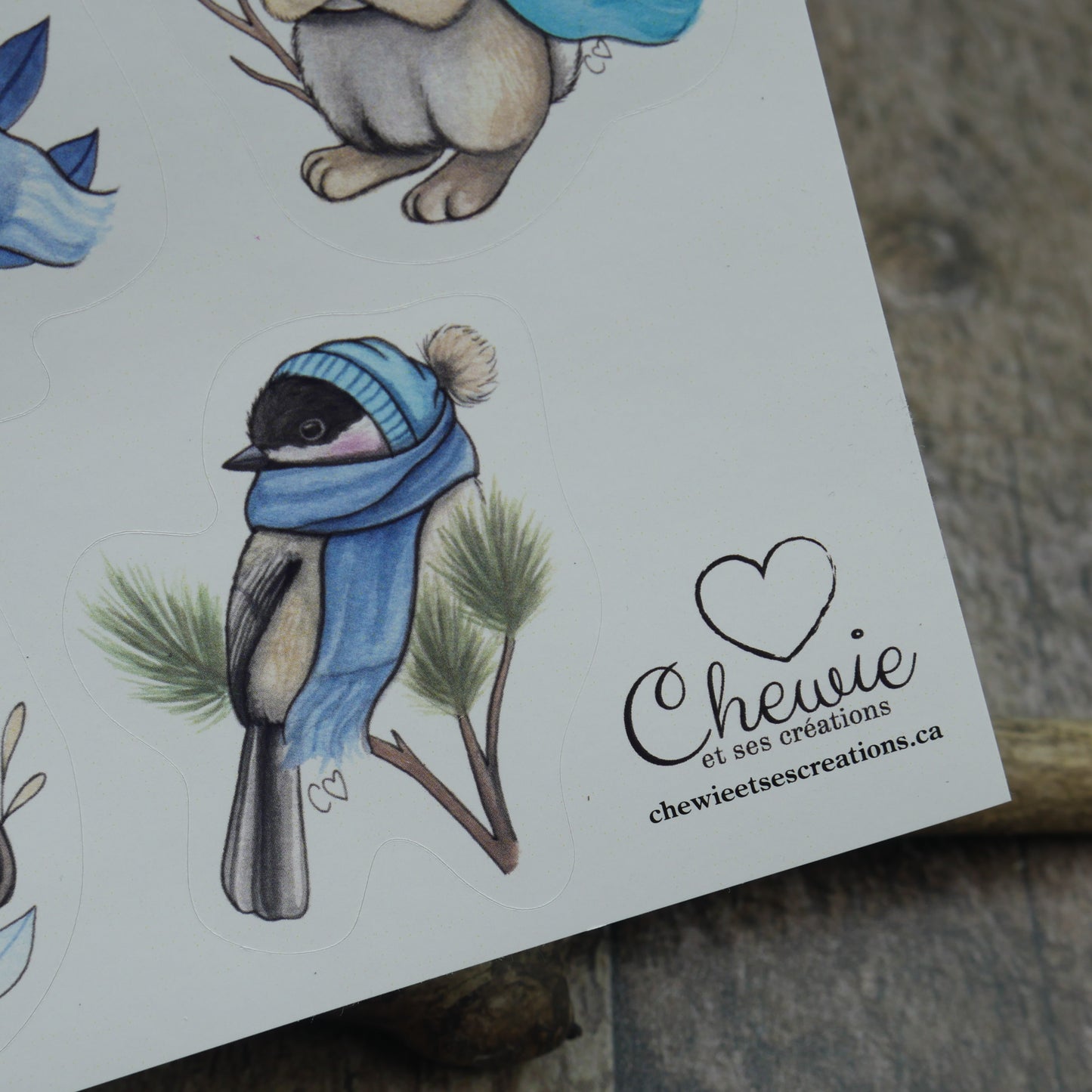 feuille d'autocollants avec animaux d'hiver