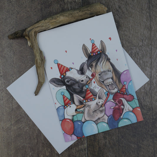 Carte de vœux animaux de la ferme festifs
