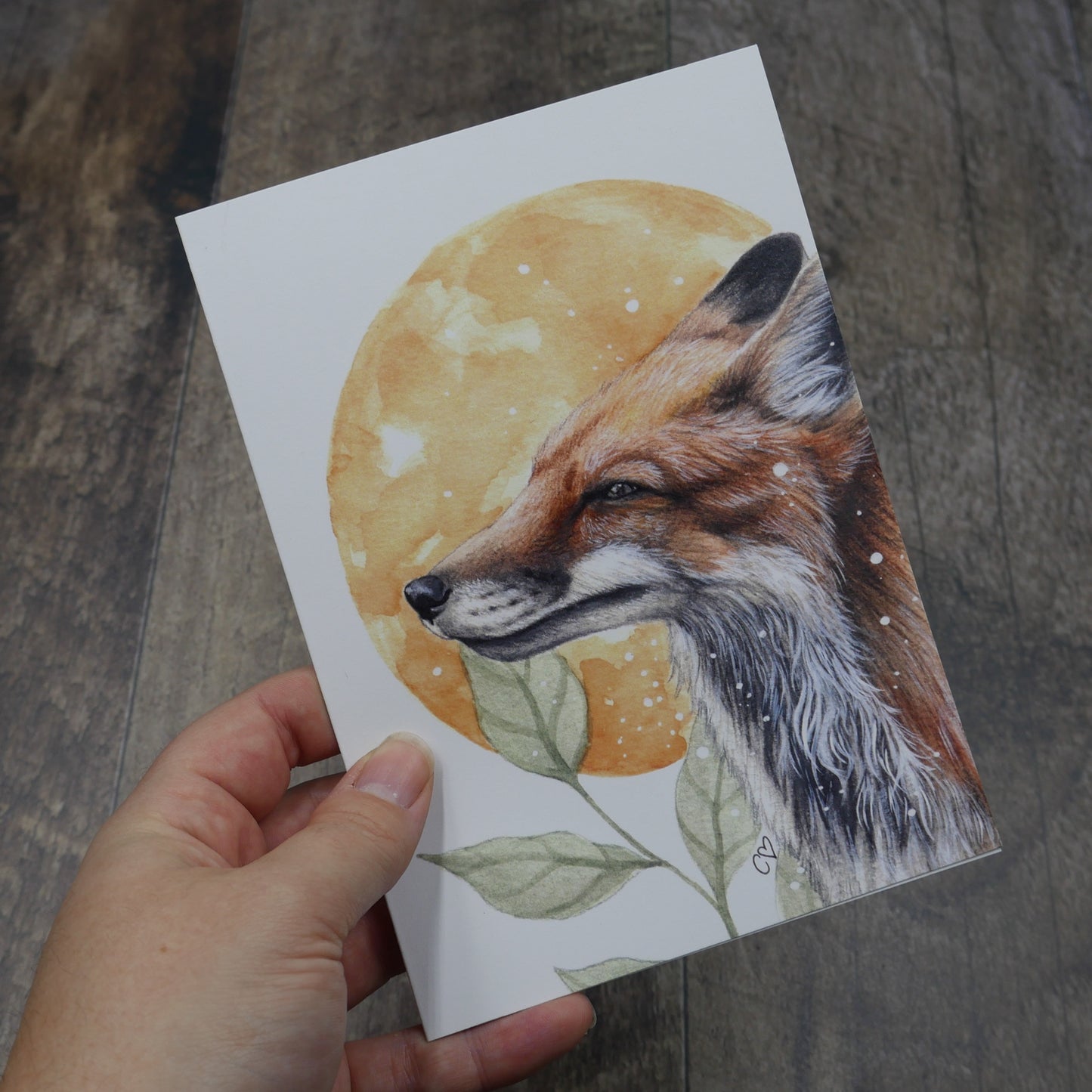 Carte de vœux renard roux et lune