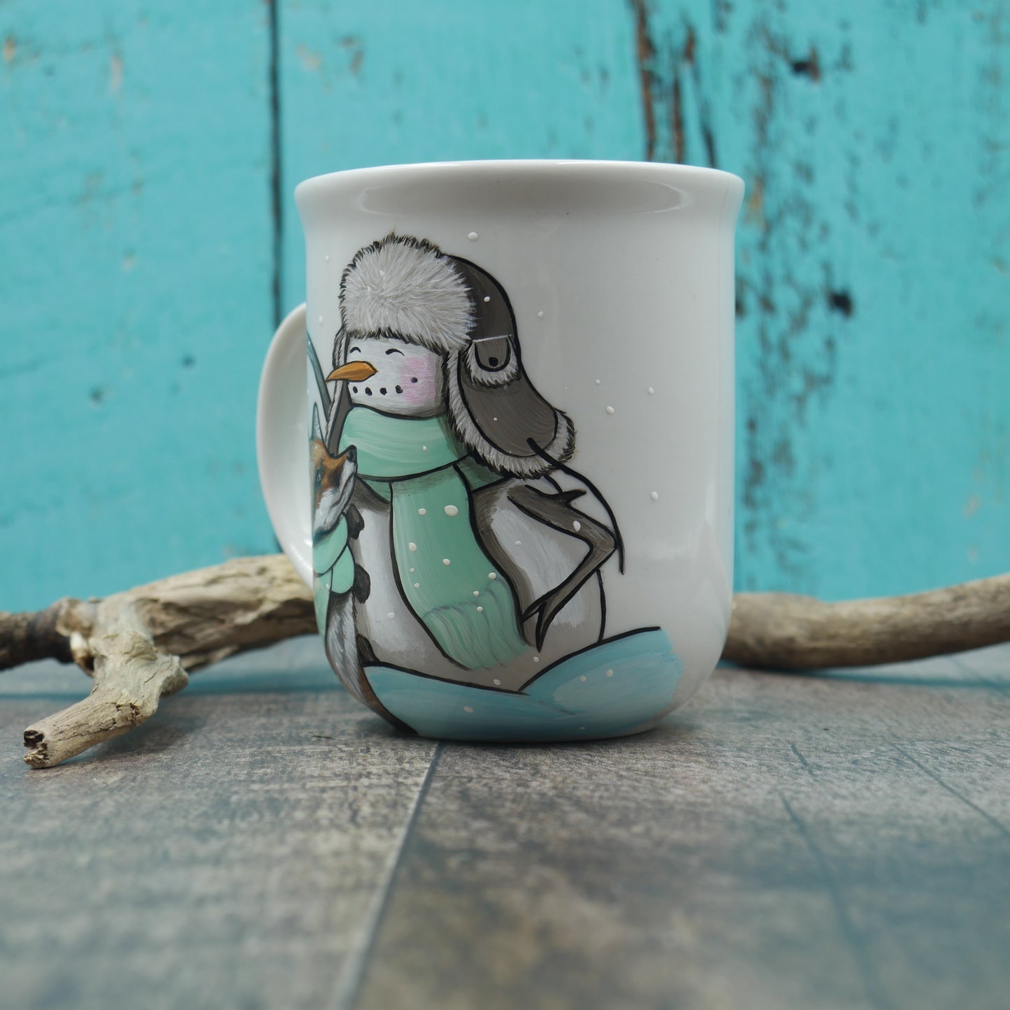 Petite tasse bonhomme de neige et renard
