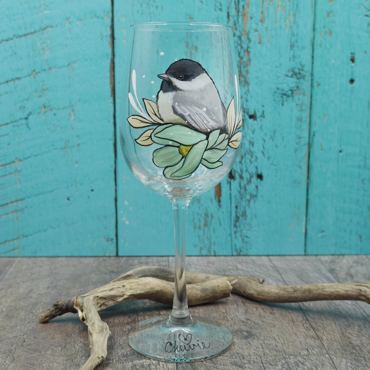 Coupe à vin mésange à tête noire