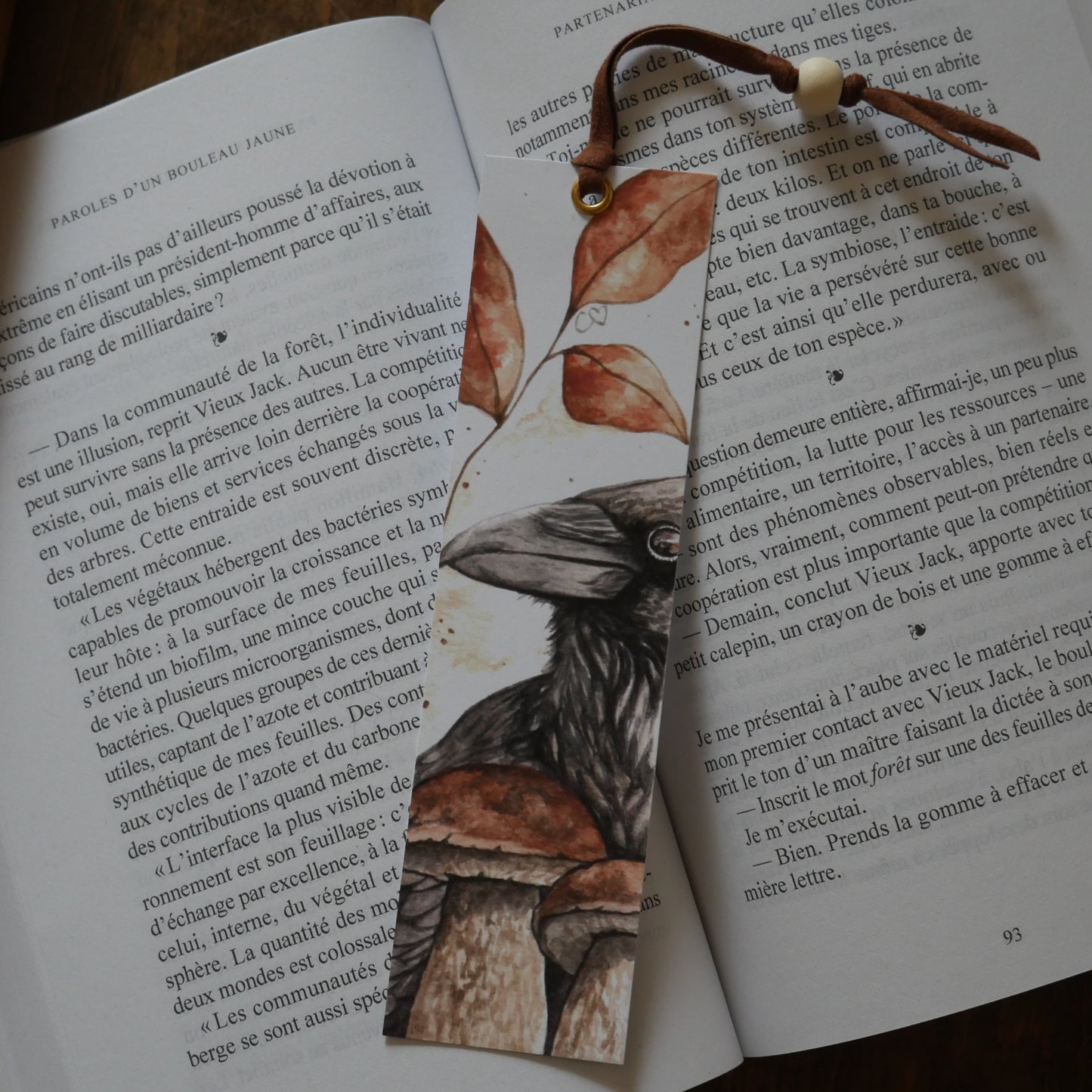 Marque-page corbeau et champignons