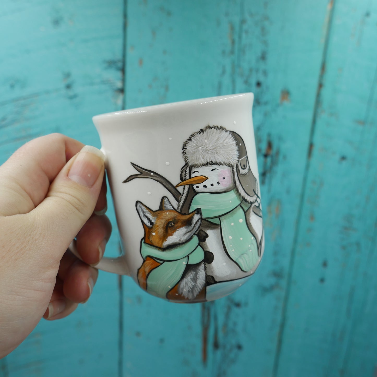Petite tasse bonhomme de neige et renard